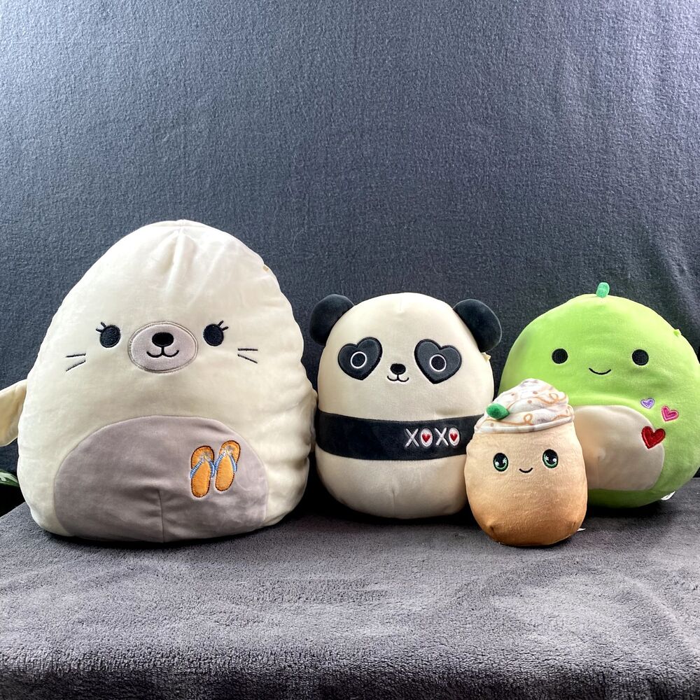 Squishmallows Bundle Lucille Seal Stanley Panda Danny Dino Mystery Plush Set 4